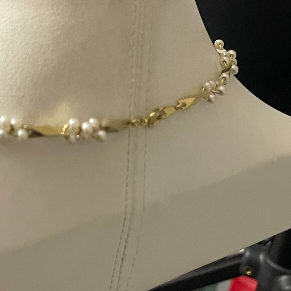 necklace and bracelet set faux seed pearls in gold tone setting preppy classic - Picture 10 of 14